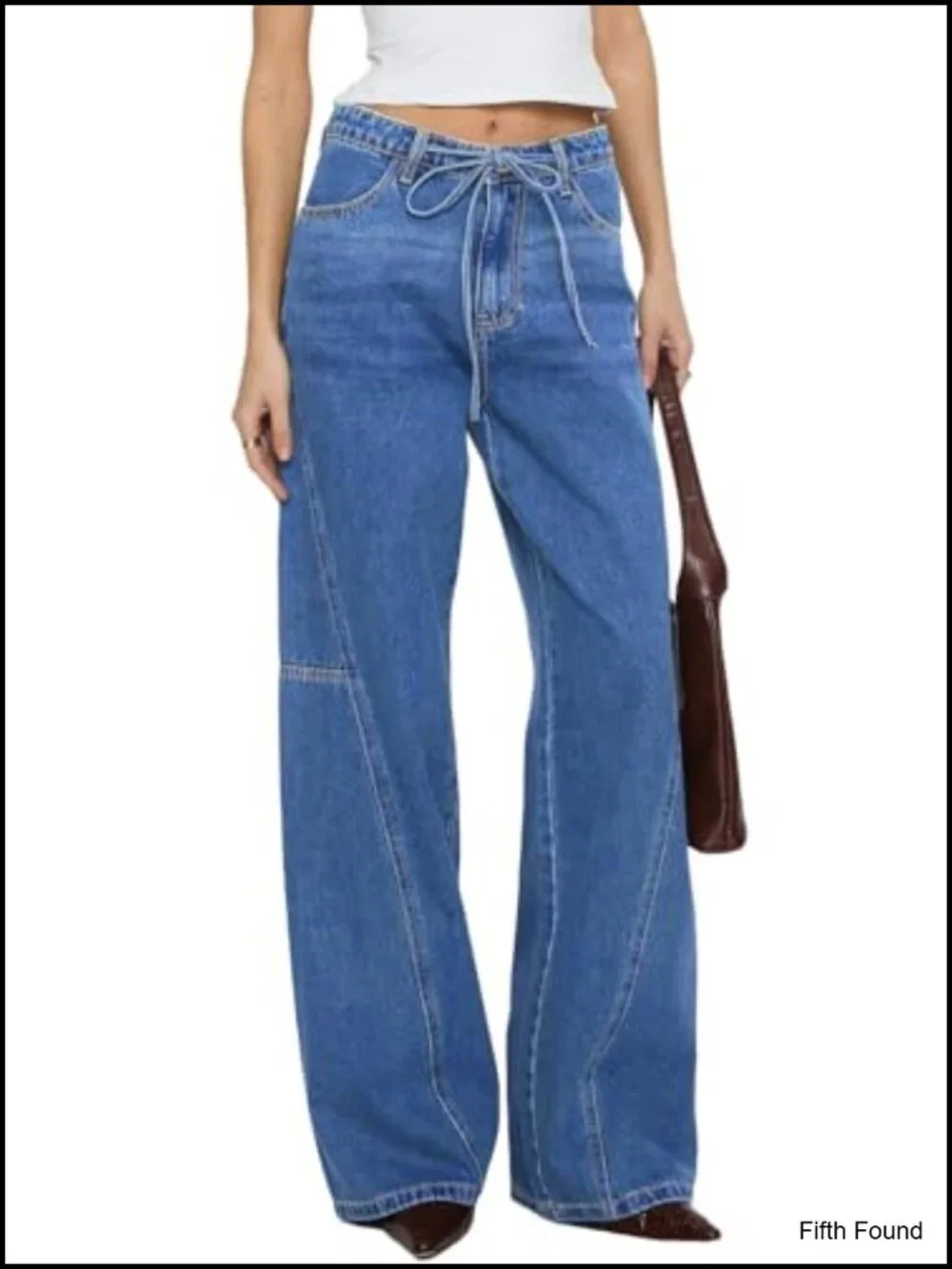 Wide Leg Jeans Mid Waisted Stretchy Drawstring Button Down Denim Pants 2026